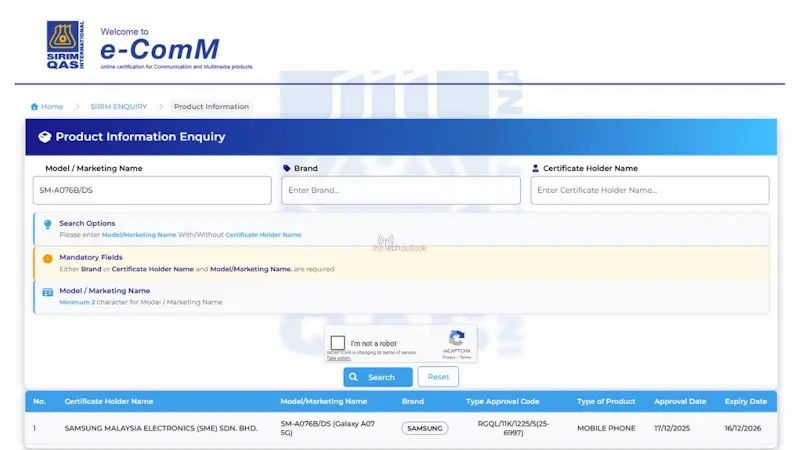 galaxy a07 5g rejestracja